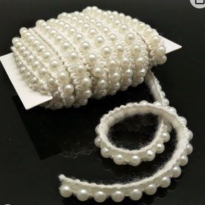 5 yds Faux Pearls Lace Ribbon Applique Pearl Fringe-Wedding, Decoration, Home